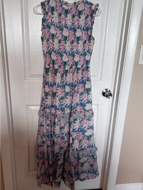 Oliphant Pink and Blue Floral Maxi Dress